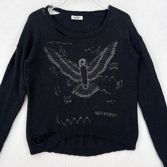 LAUREN MOSHI Sweater Womens XS Black Wild Spirit Safety Pin Printed Long Sleeve - Picture 5 of 14